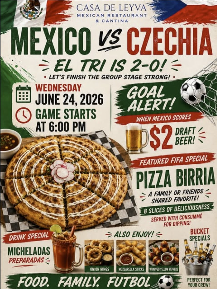 México vs Czechia watch party — Wednesday June 24, game at 6PM, $2 draft beer when México scores